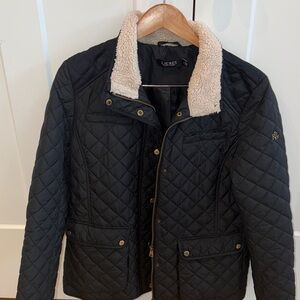 Ralph Lauren Black Quilted Jacket with Cream Collar